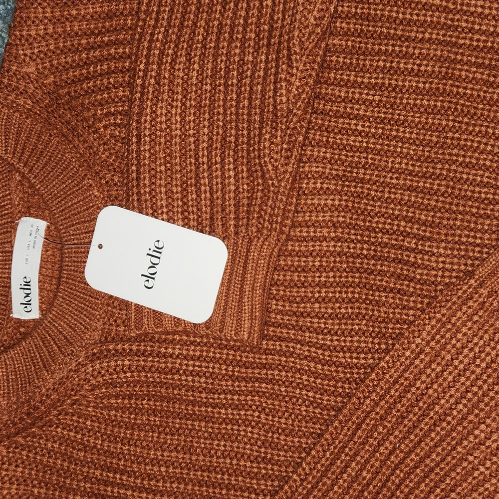 Elodie NWT Women's Rust Crewneck Cropped Long Sleeve Chunky Knit Sweater Large - Picture 4 of 4